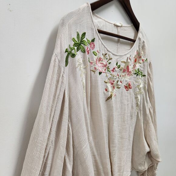 Before You Embroidered Gauzy Boho Peasant Floral Blouse Size M Balloon Sleeve - Picture 3 of 13